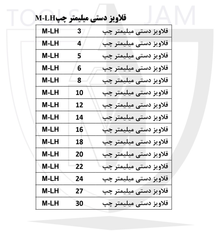 سایز قلاویز دستی میلیمتر چپ