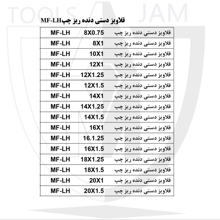 سایزبندی قلاویز دستی دنده ریز چپ گرد